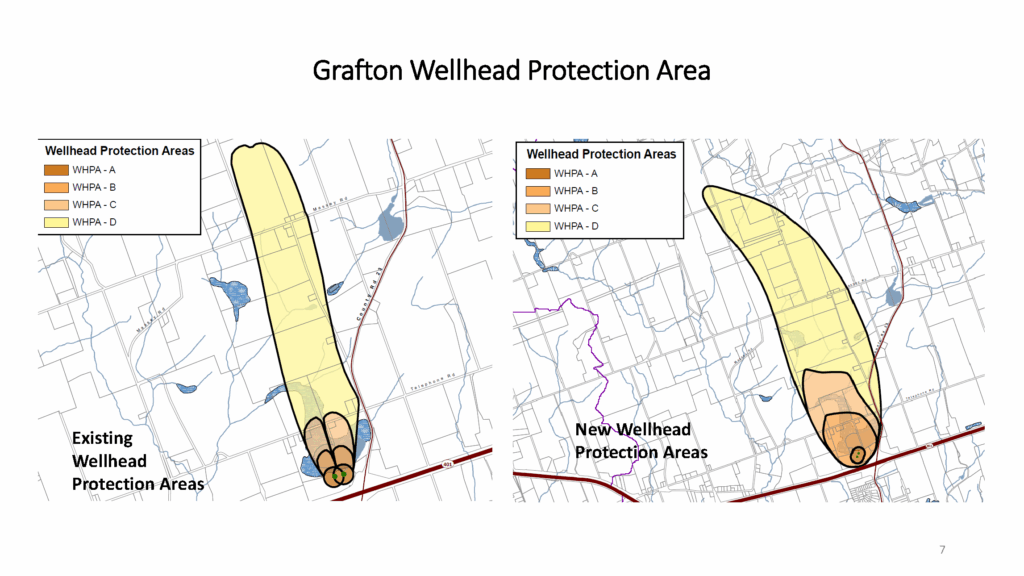 Map showing both the new and old wellhead protection areas, illustrating the change caused by implementing a new well with new modelling.